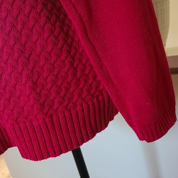 🌟Liz Claiborne Cable Knit V-Neck Magenta Pink Sweater Size Large - Picture 4 of 6